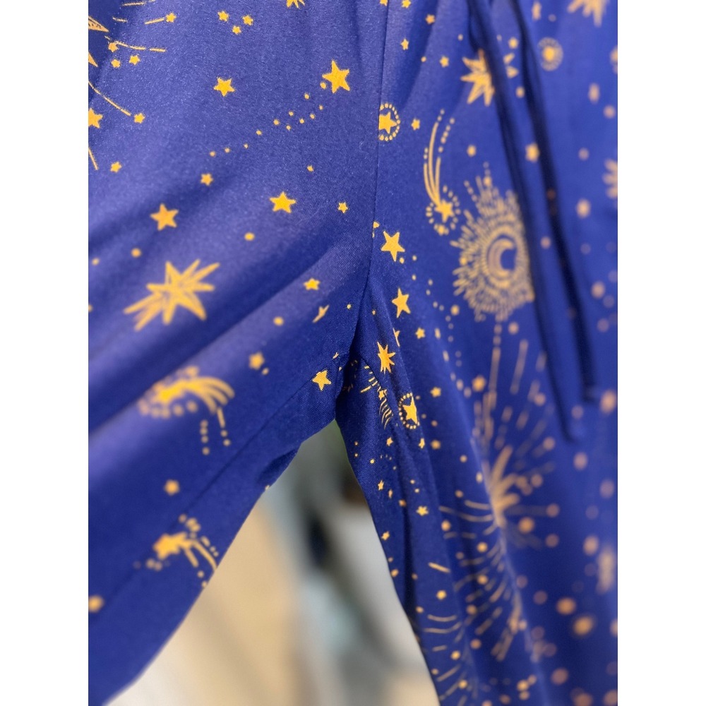 Room Service Women Blue Gold Celestial Pajama Set Moon Star Sun Print Small - Picture 8 of 9